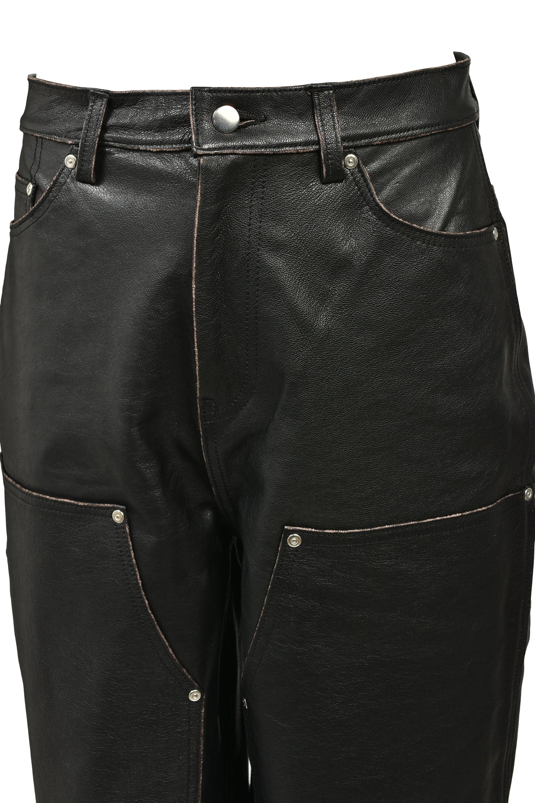 GRUNGE LEATHER DOUBLE KNEE SHORTS / BLK
