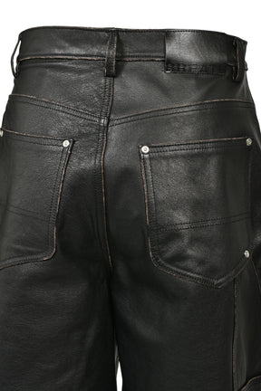 GRUNGE LEATHER DOUBLE KNEE SHORTS / BLK