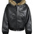 FAUX LEATHER FUR HOODED JACKET / BLK 