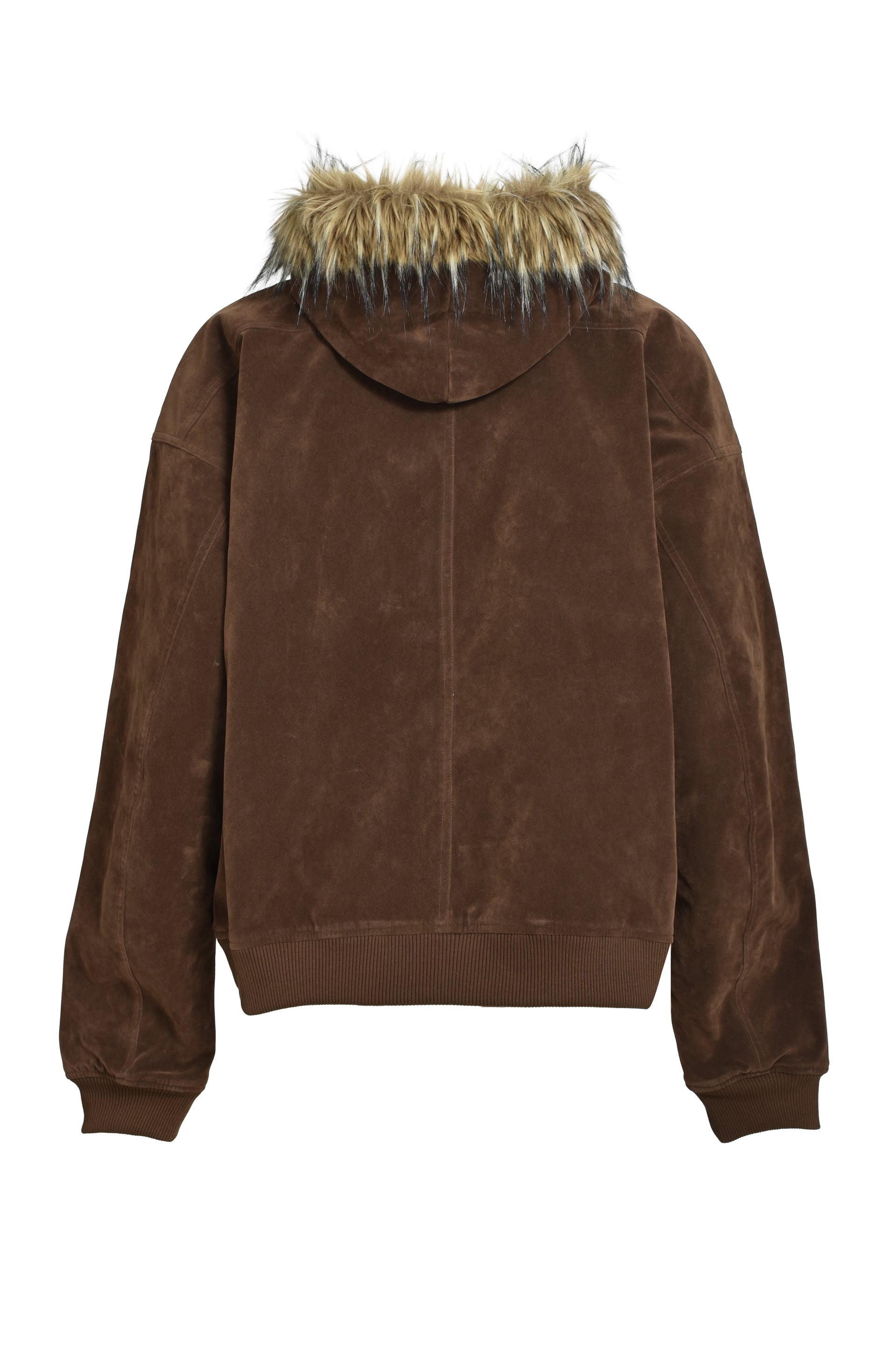 FAUX LEATHER FUR HOODED JACKET / BRW