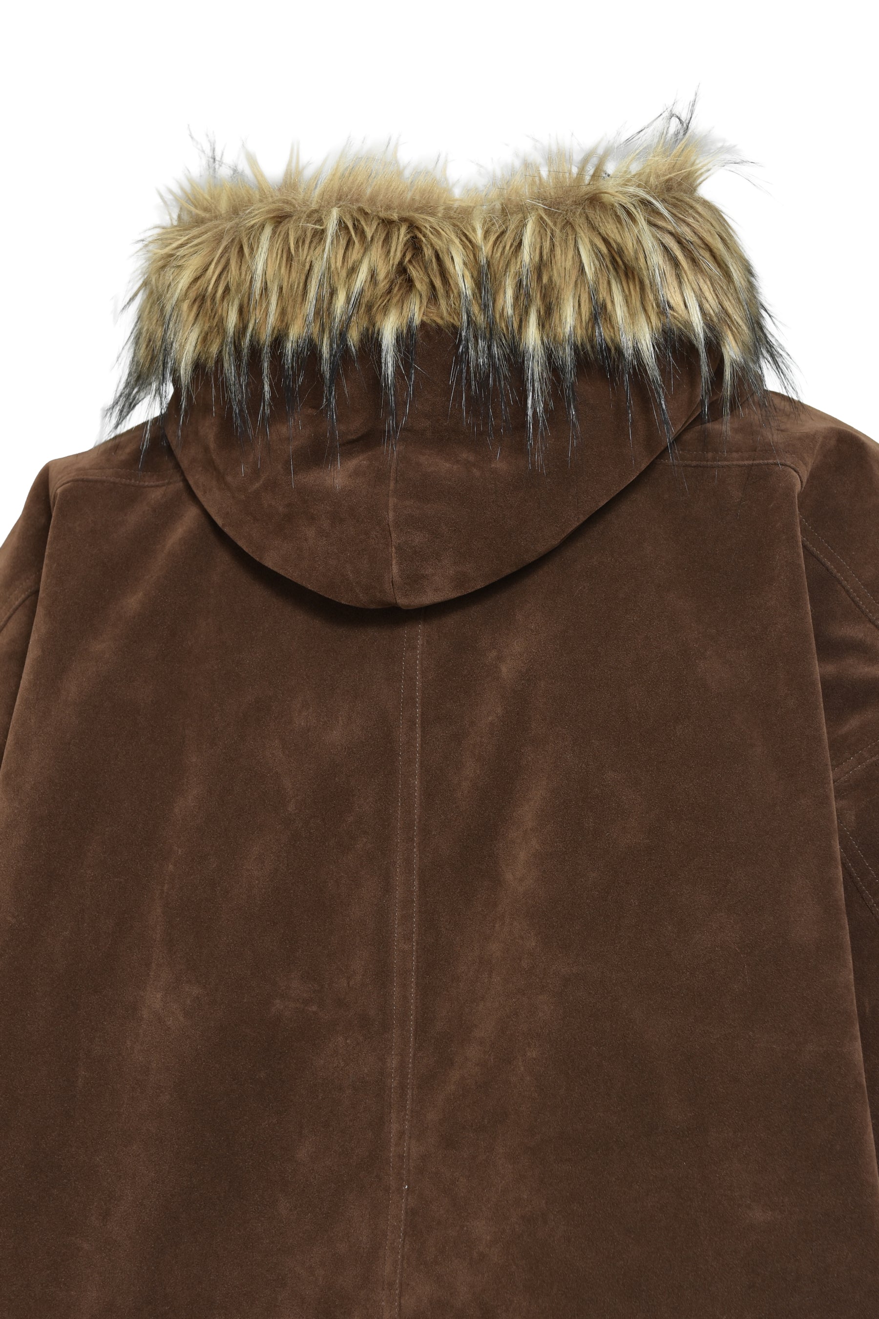 FAUX LEATHER FUR HOODED JACKET / BRW