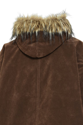 FAUX LEATHER FUR HOODED JACKET / BRW