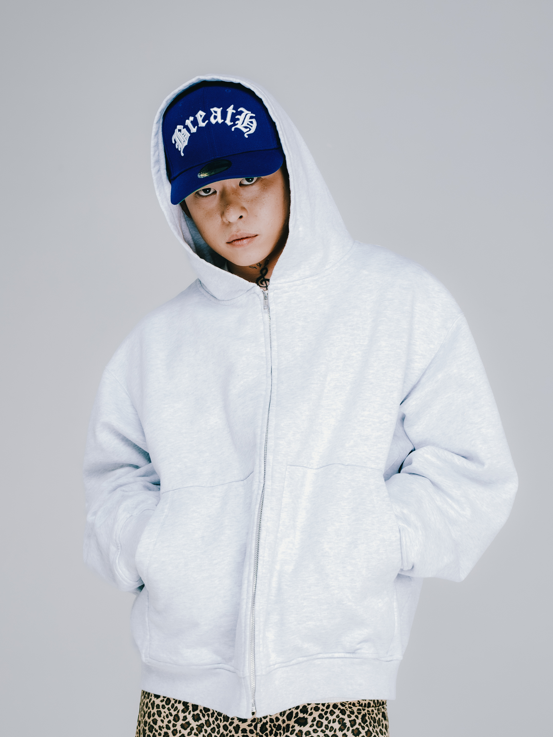 BREATH NEWRICH WIDE ZIP UP HOODIE / ICE GRY