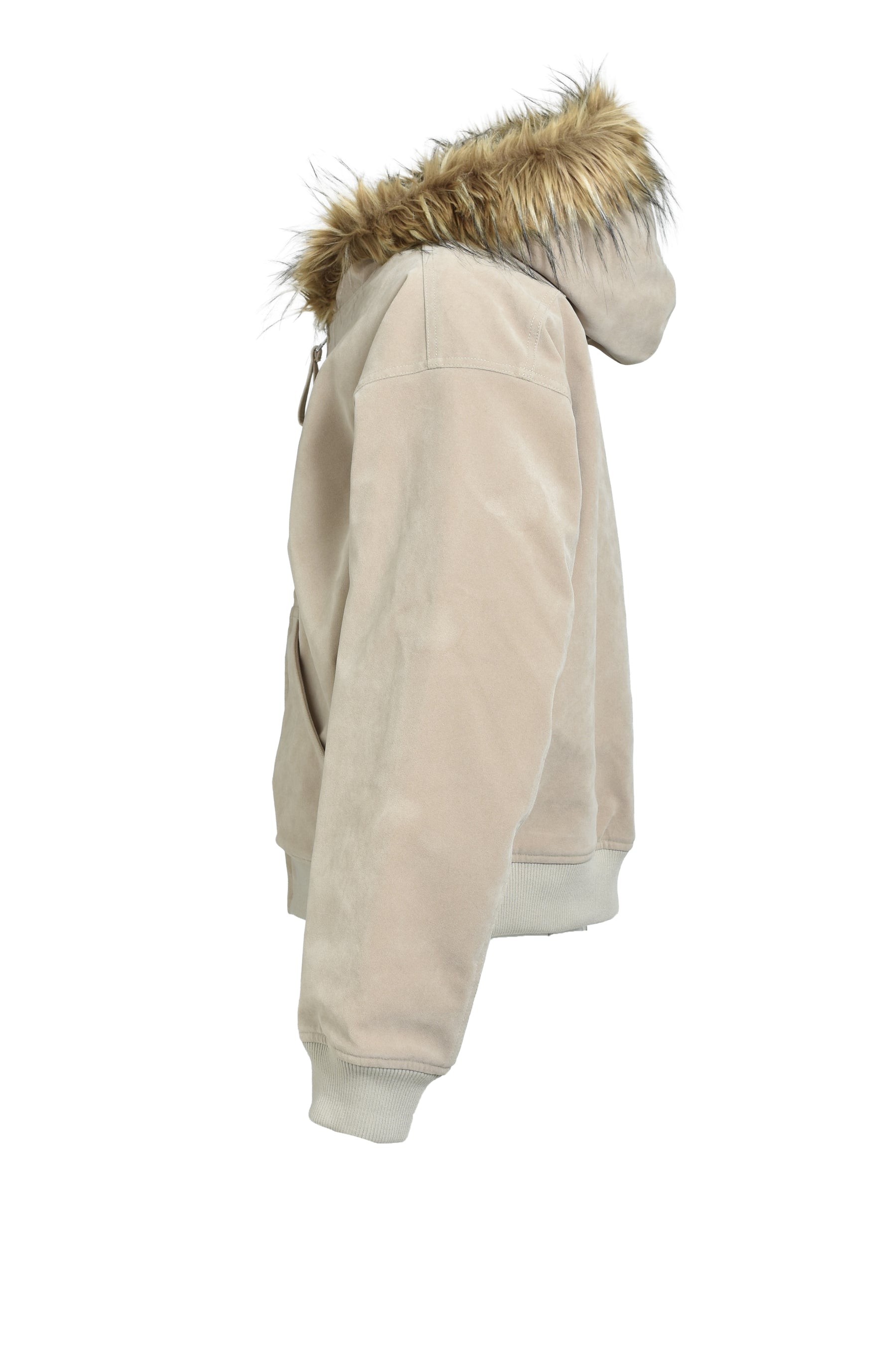 FAUX LEATHER FUR HOODED JACKET / BEI 