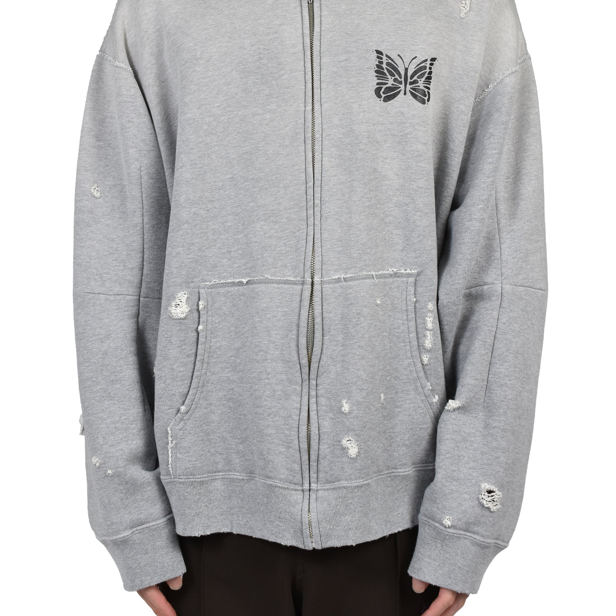 Needles SS26 DECONSTRUCTED ZIPPED SWEAT / GRY - NUBIAN