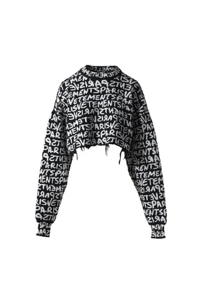 VETEMENTS PARIS MONOGRAM CROPPED SWEATER / BLACK/WHITE