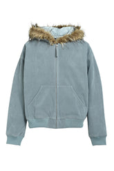 FAUX LEATHER FUR HOODED JACKET / ICE
