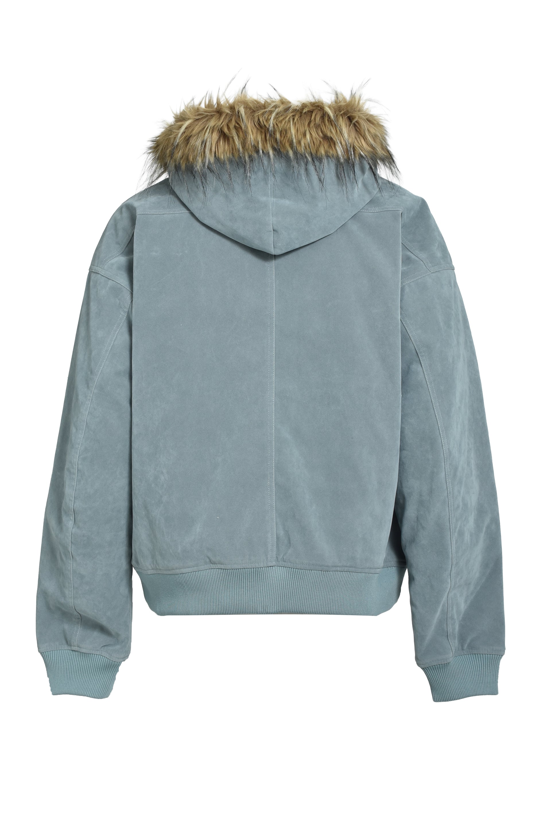 FAUX LEATHER FUR HOODED JACKET / ICE