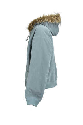 FAUX LEATHER FUR HOODED JACKET / ICE