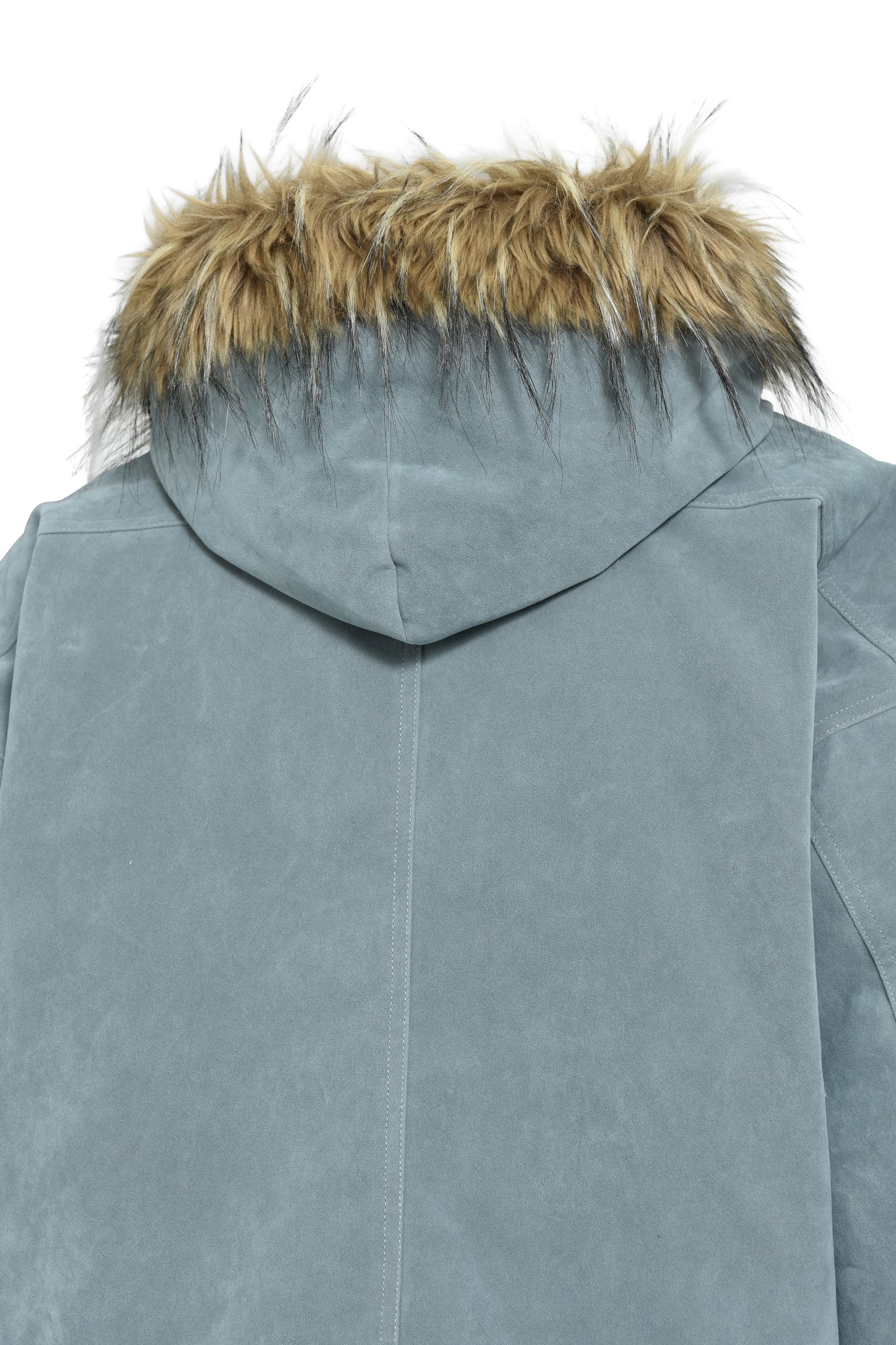 FAUX LEATHER FUR HOODED JACKET / ICE