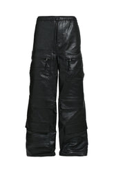 FAUX LEATHER CARGO PANTS / BLK 