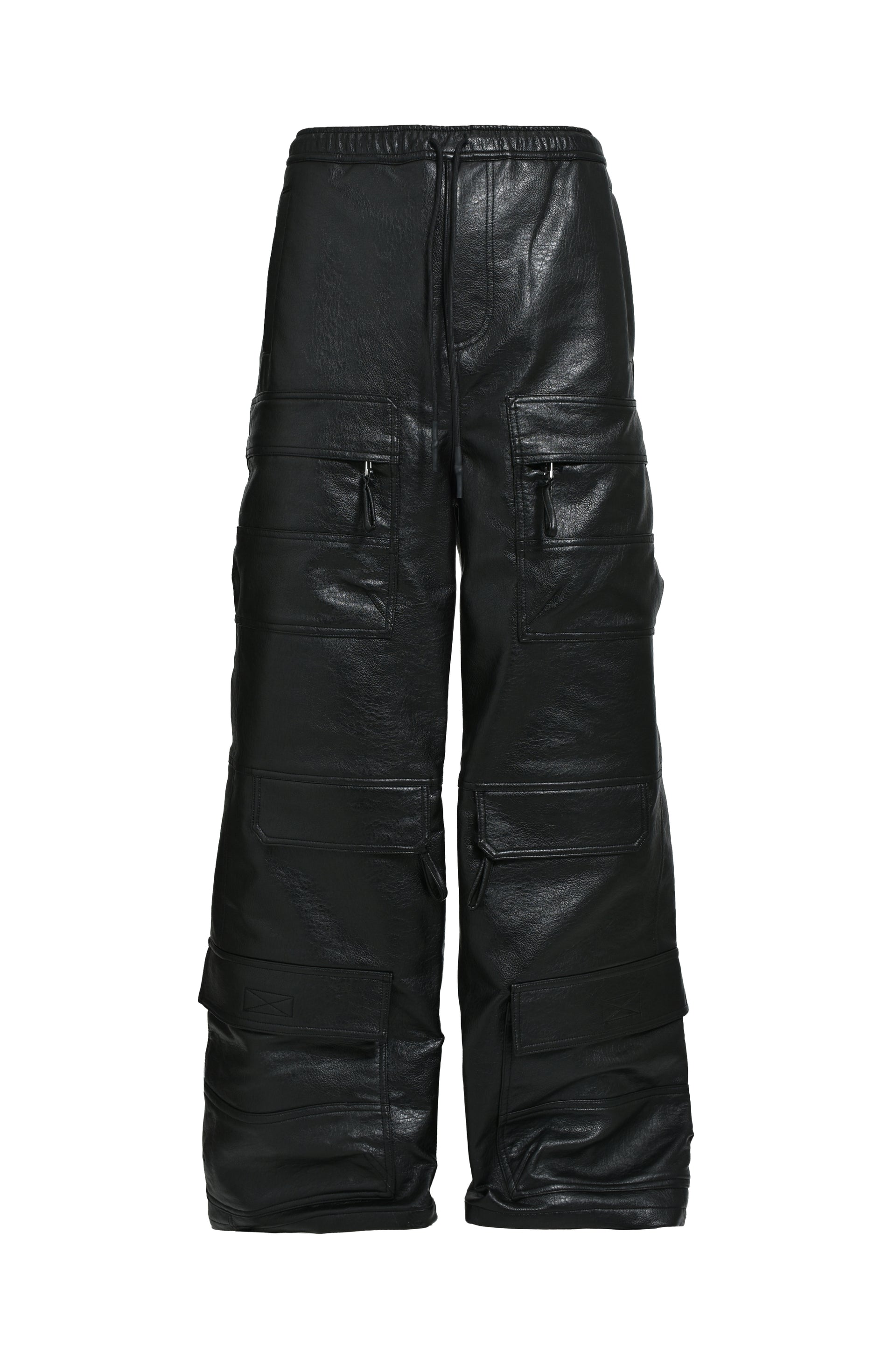 FAUX LEATHER CARGO PANTS / BLK