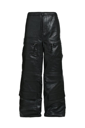 FAUX LEATHER CARGO PANTS / BLK 