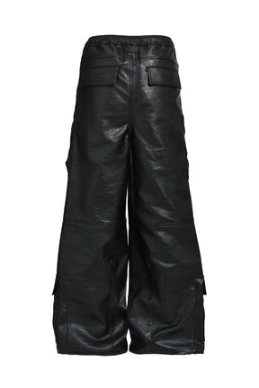 FAUX LEATHER CARGO PANTS / BLK 