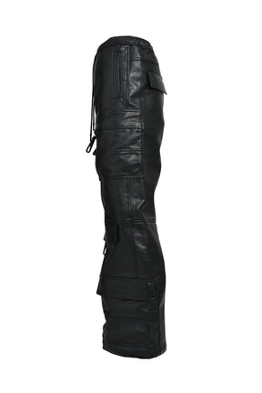 FAUX LEATHER CARGO PANTS / BLK 