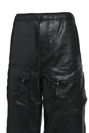 FAUX LEATHER CARGO PANTS / BLK 