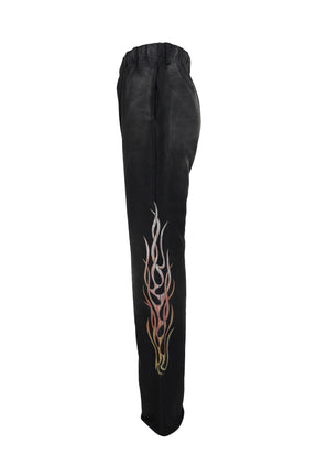 "FLAME" BOOTCUT SWEAT PANTS / BLK