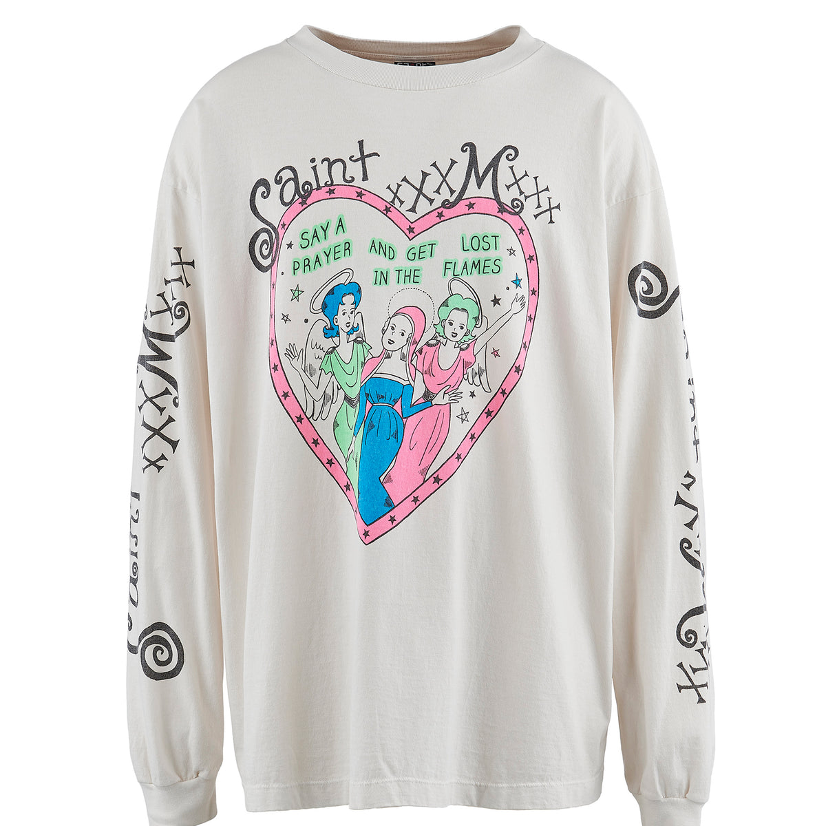 SAINT Mxxxxxx セントマイケル SS24 LS TEE/PINK HEART / WHT - NUBIAN