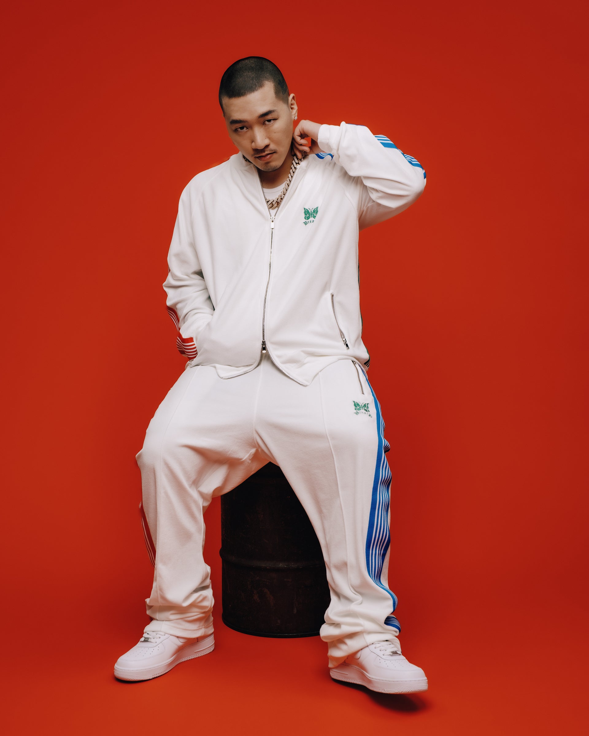 NARROW TRACK PANT - C/PE VELOUR / WHT MULTI