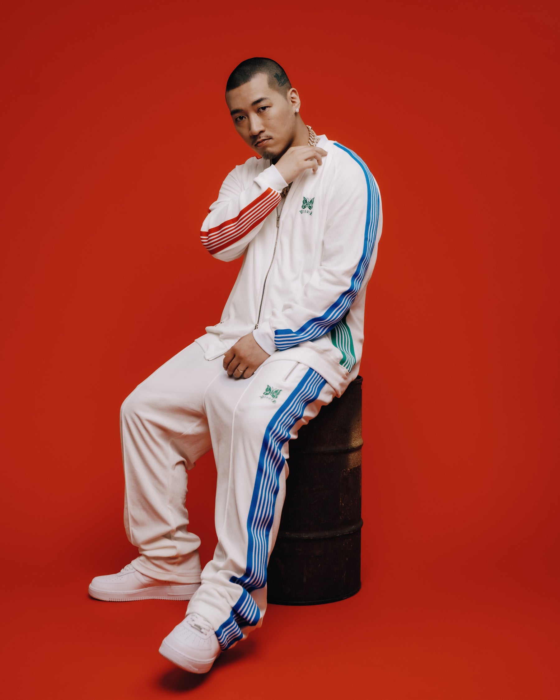 NARROW TRACK PANT - C/PE VELOUR / WHT MULTI