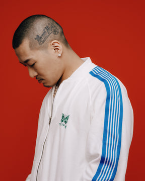 RIB COLLAR TRACK JACKET - C/PE VELOUR / WHT MULTI