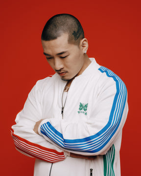 RIB COLLAR TRACK JACKET - C/PE VELOUR / WHT MULTI