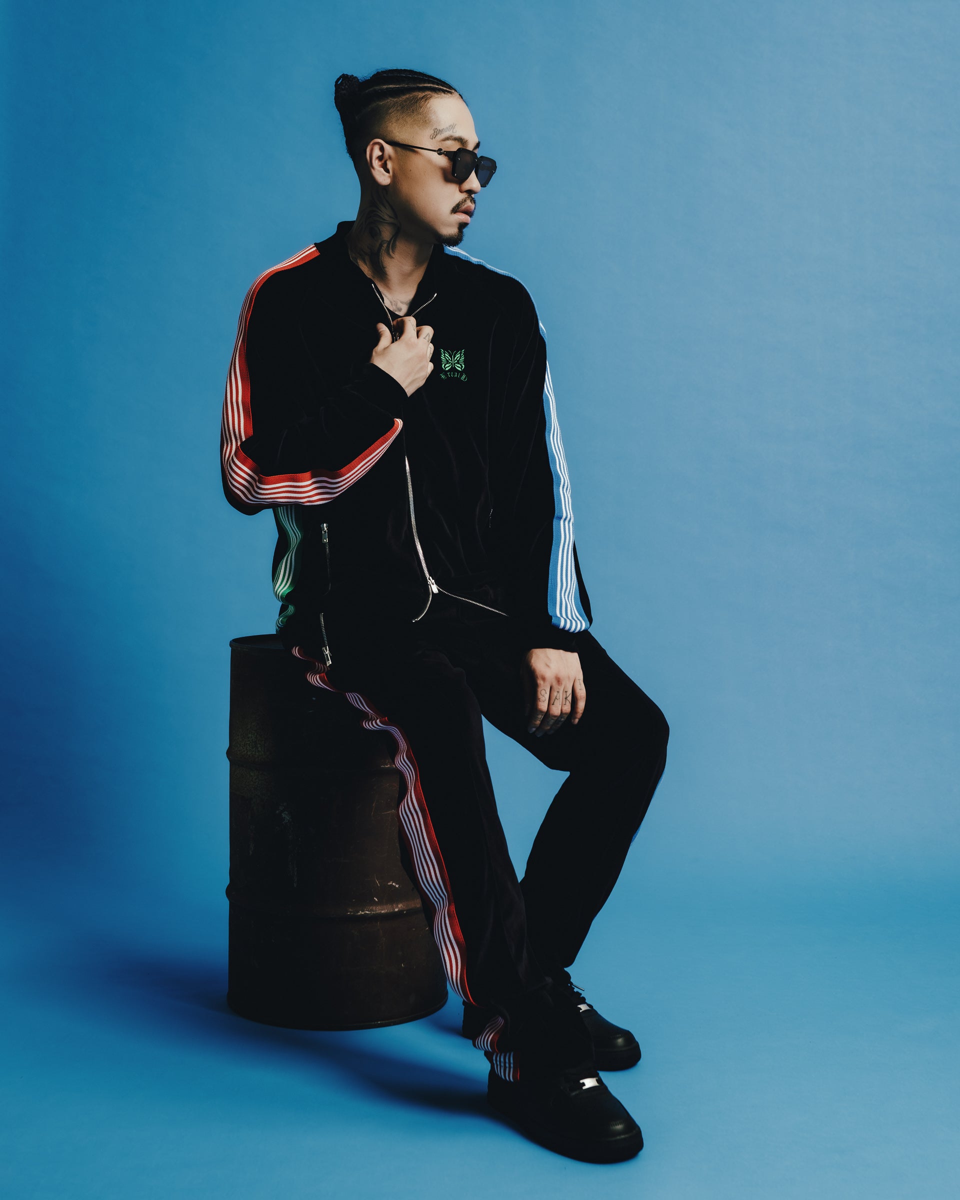 NARROW TRACK PANT - C/PE VELOUR / BLK MULTI