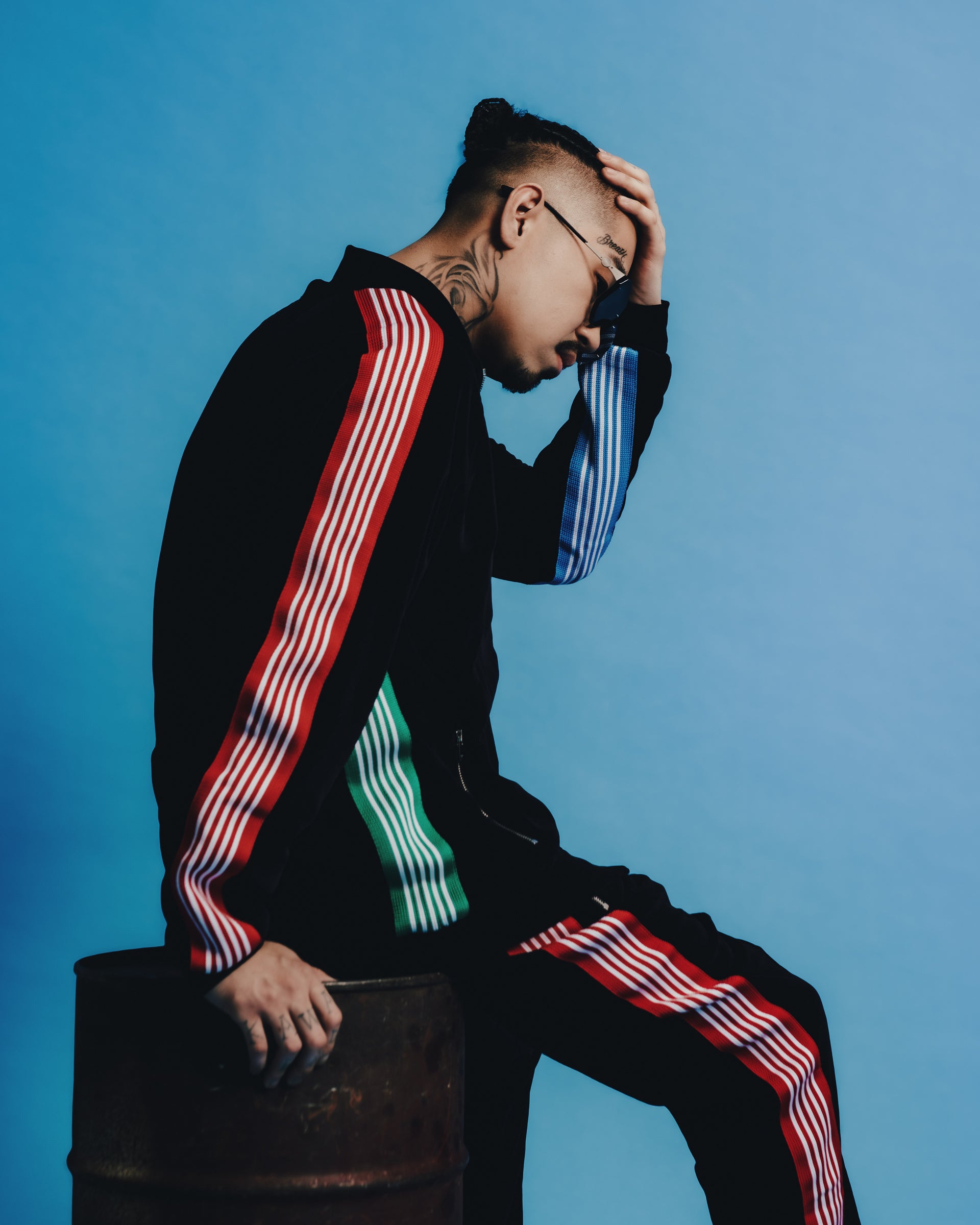 RIB COLLAR TRACK JACKET - C/PE VELOUR / BLK MULTI