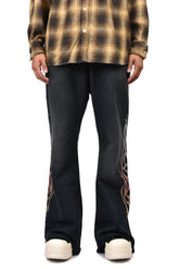 "FLAME" BOOTCUT SWEAT PANTS / BLK