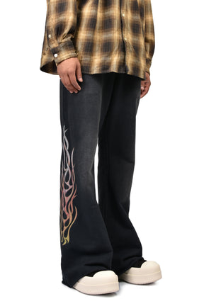 "FLAME" BOOTCUT SWEAT PANTS / BLK