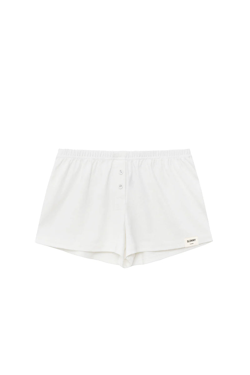 BUTTON FLY MINI SHORTS / WHT