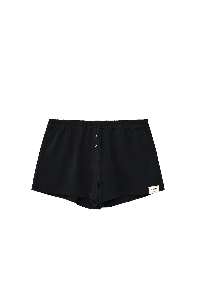BUTTON FLY MINI SHORTS / BLK