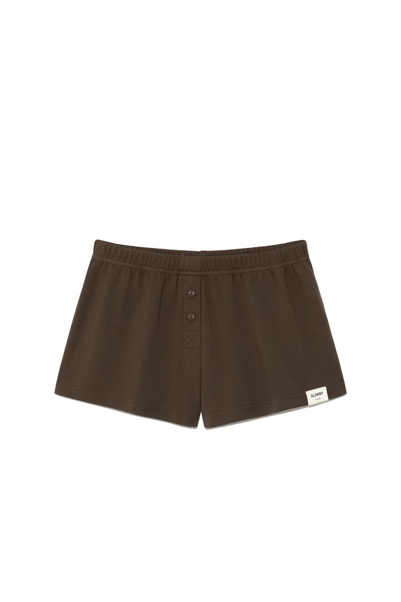 BUTTON FLY MINI SHORTS / CHOCO BRWN