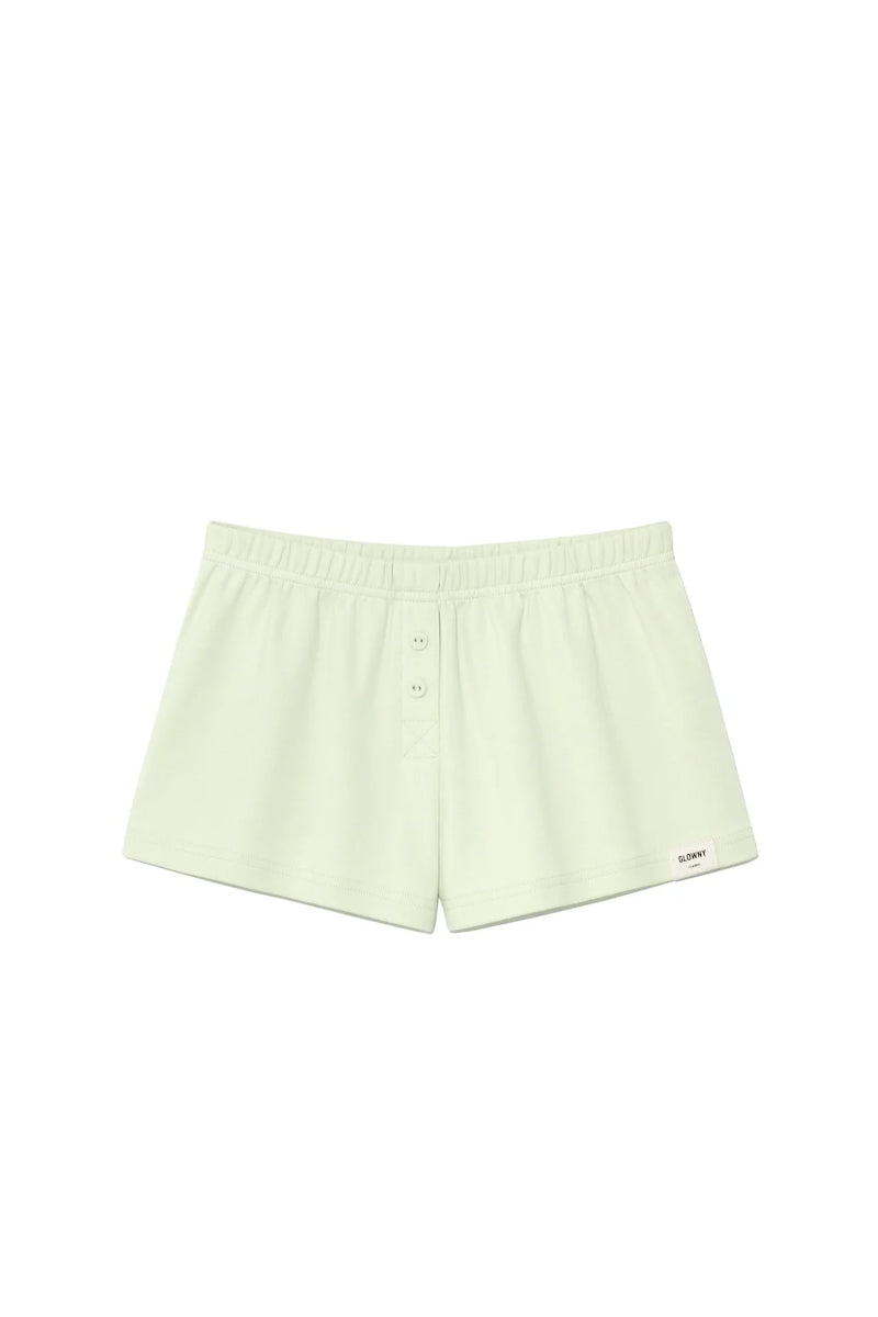 BUTTON FLY MINI SHORTS / PISTACHIO