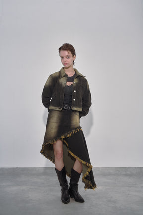 ASYMMETRY DENIM SKIRT / BLK