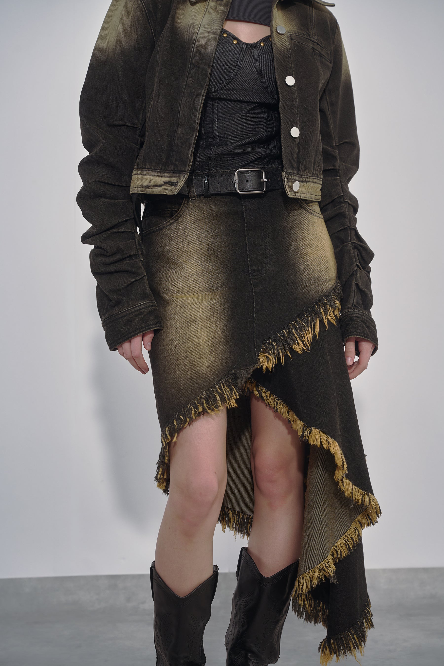 ASYMMETRY DENIM SKIRT / BLK