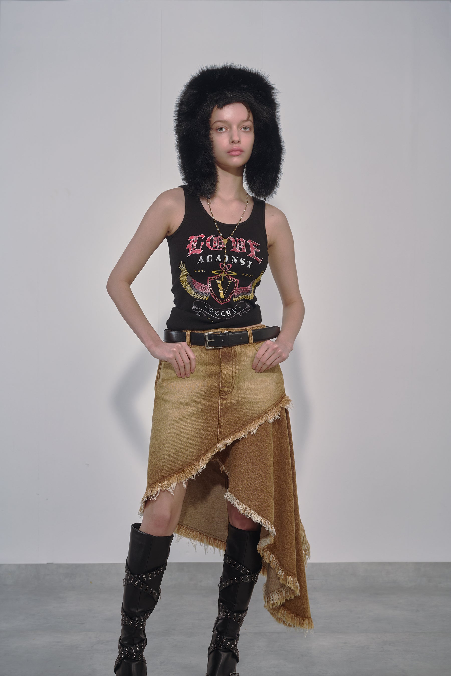 ASYMMETRY DENIM SKIRT / BRW
