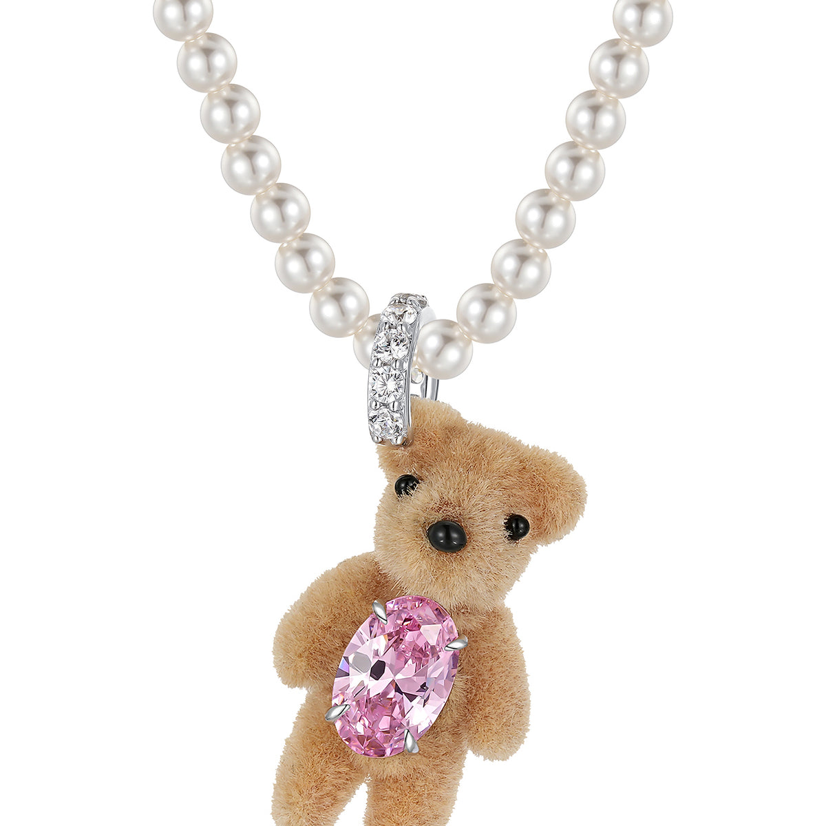 YVMIN イヴミン FW25 MINI FLOCKED BEAR PEARL NECKLACE / PNK