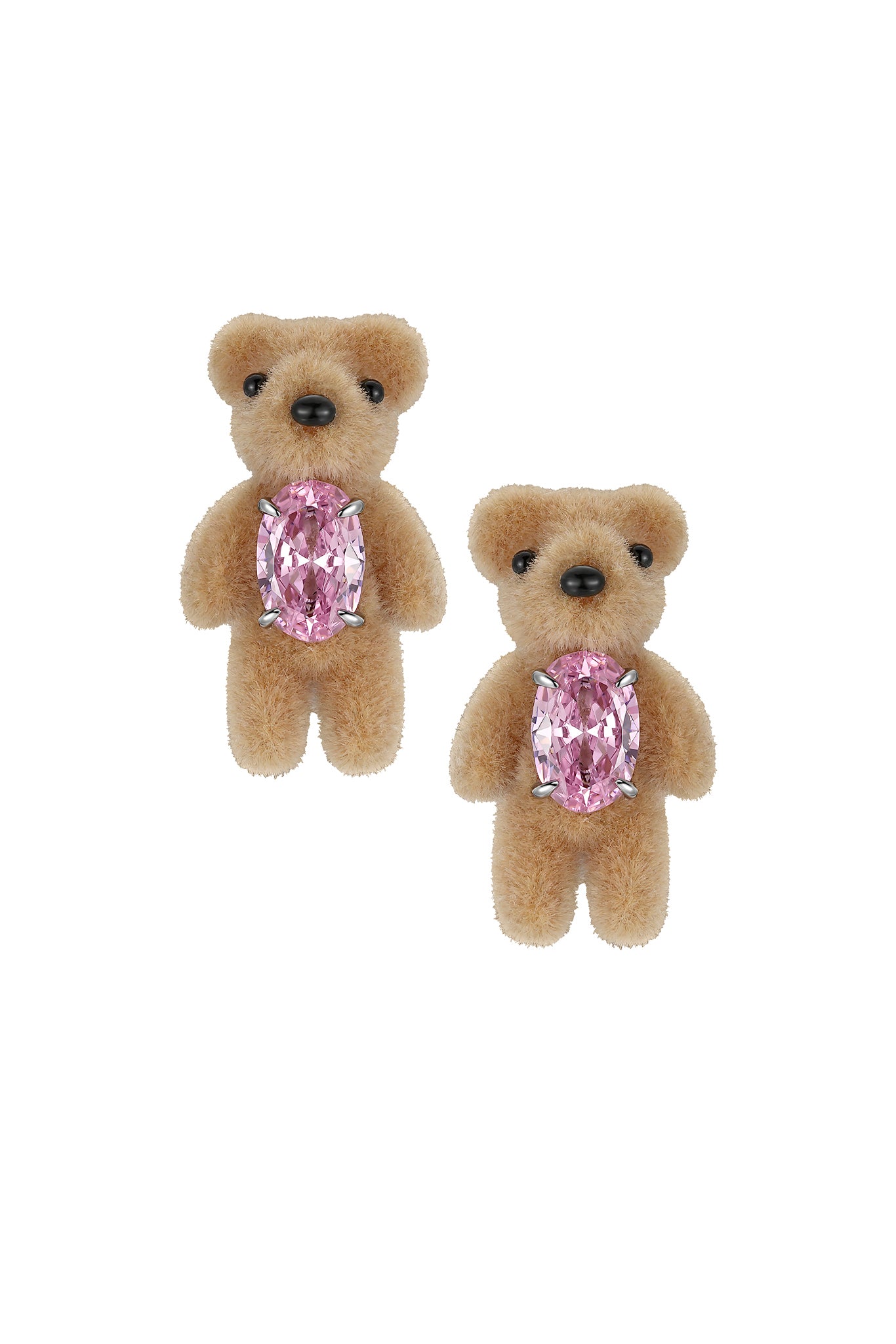 MINI FLOCKED BEAR EARRING / PNK