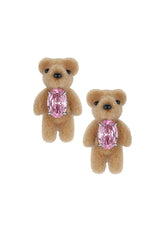 MINI FLOCKED BEAR EARRING / PNK