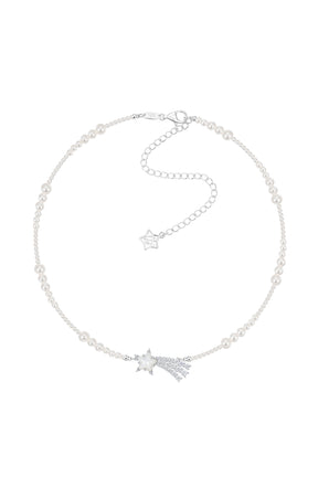CRYSTAL METEOR PEARL NECKLACE / WHT