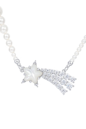 CRYSTAL METEOR PEARL NECKLACE / WHT