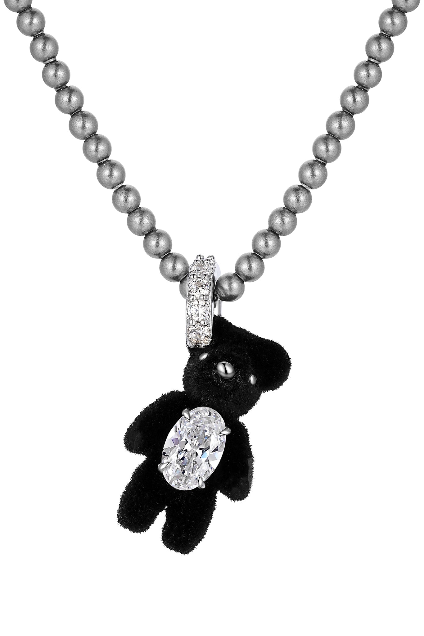 MINI FLOCKED BEAR PEARL NECKLACE / BLK