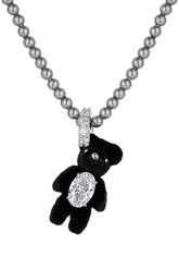 MINI FLOCKED BEAR PEARL NECKLACE / BLK