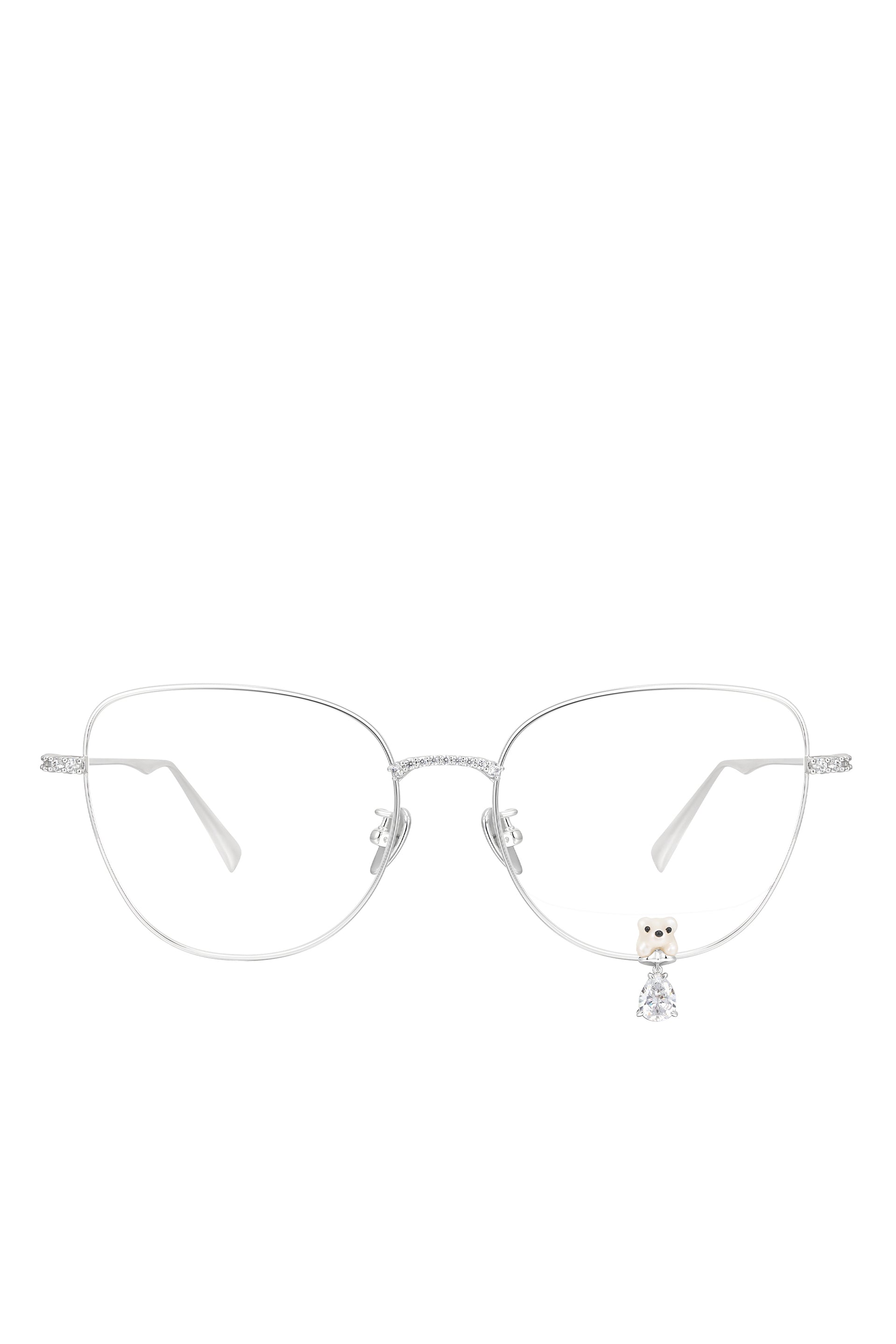 FLOCKED BEAR DECORATIVE GEMSTONE PENDANT GLASSES / SLV