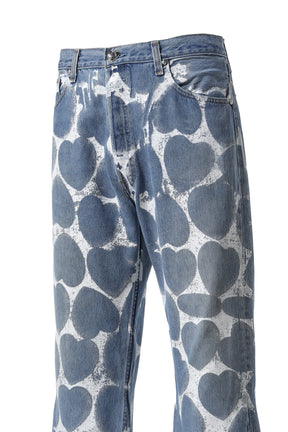 HEART PRINTED DENIM BLU