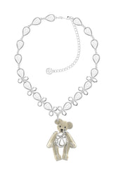 CRYING BEAR CRYSTAL NECKLACE / WHT