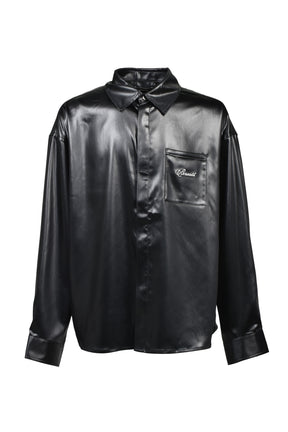 SCRIPT LOGO COATING SHIRT / BLK