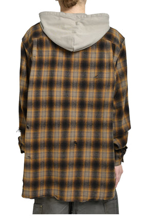 DISTRESSED HOODED CHECKED SHIRT / BRW