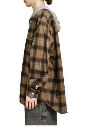 DISTRESSED HOODED CHECKED SHIRT / BRW